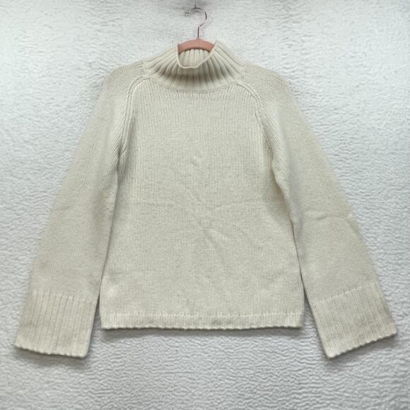 Vince Sweater Womens Medium Cream Cashmere Mock Neck Ribbed Raglan Knit Cozy - Picture 1 of 11